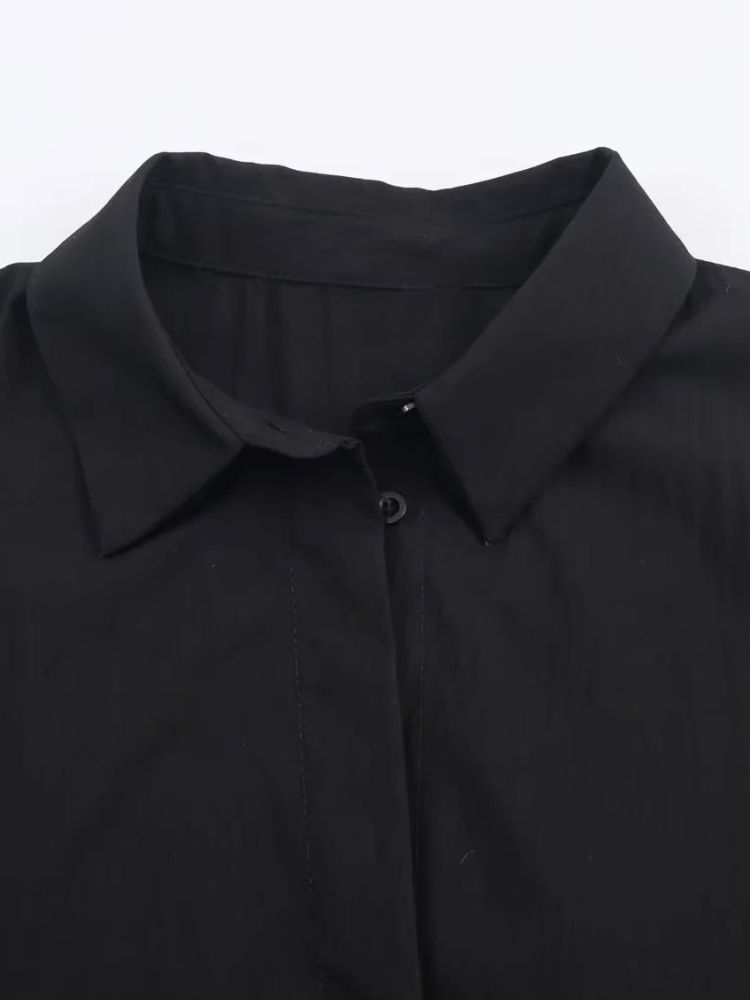 TWOTWINSTYLE Solid Stand Collar patchwork Belt Shirt