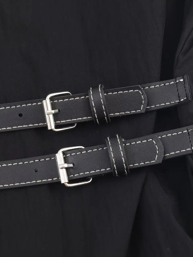 TWOTWINSTYLE Solid Stand Collar patchwork Belt Shirt