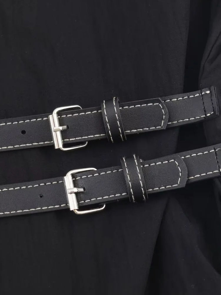 TWOTWINSTYLE Solid Stand Collar patchwork Belt Shirt