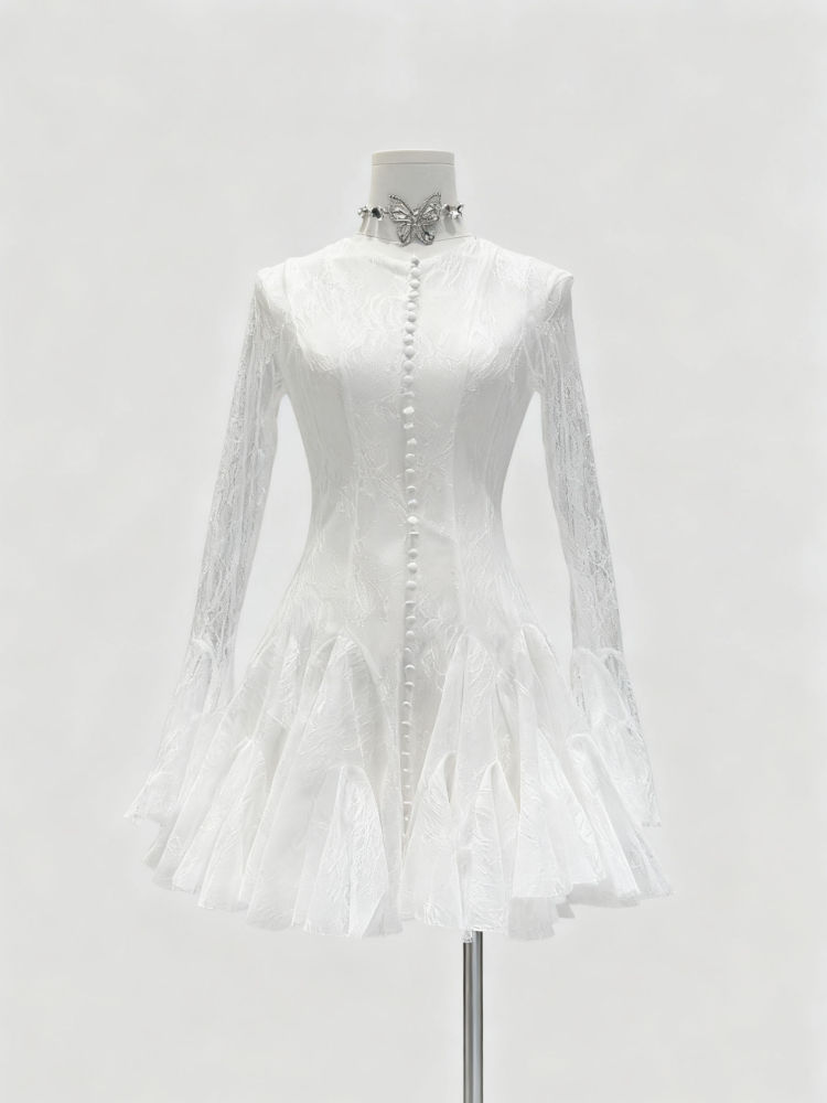 TWOTWINSTYLE Elegant Lace Ruched Mini Dress