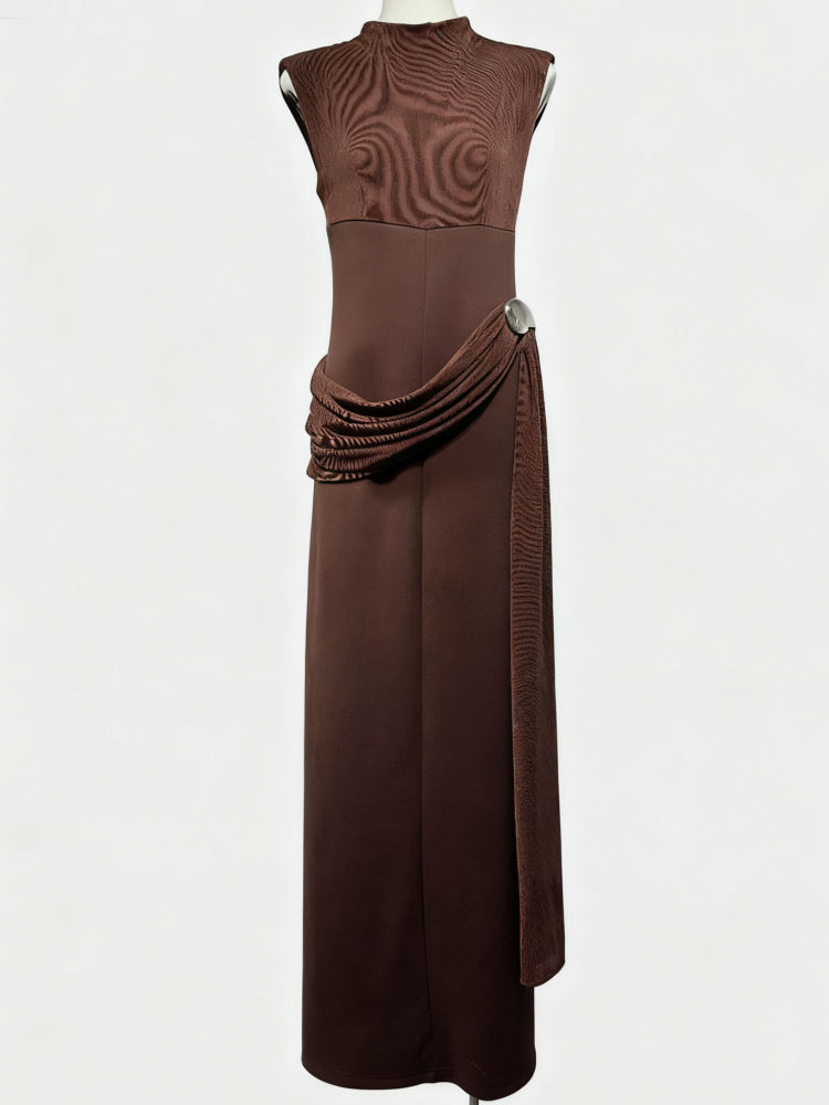 TWOTWINSTYLE Solid Patchwork Strap Midi Dress