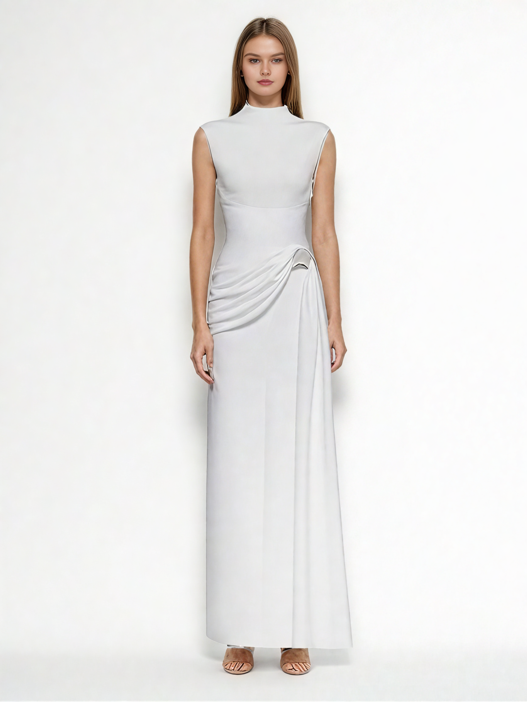TWOTWINSTYLE Solid Patchwork Strap Midi Dress