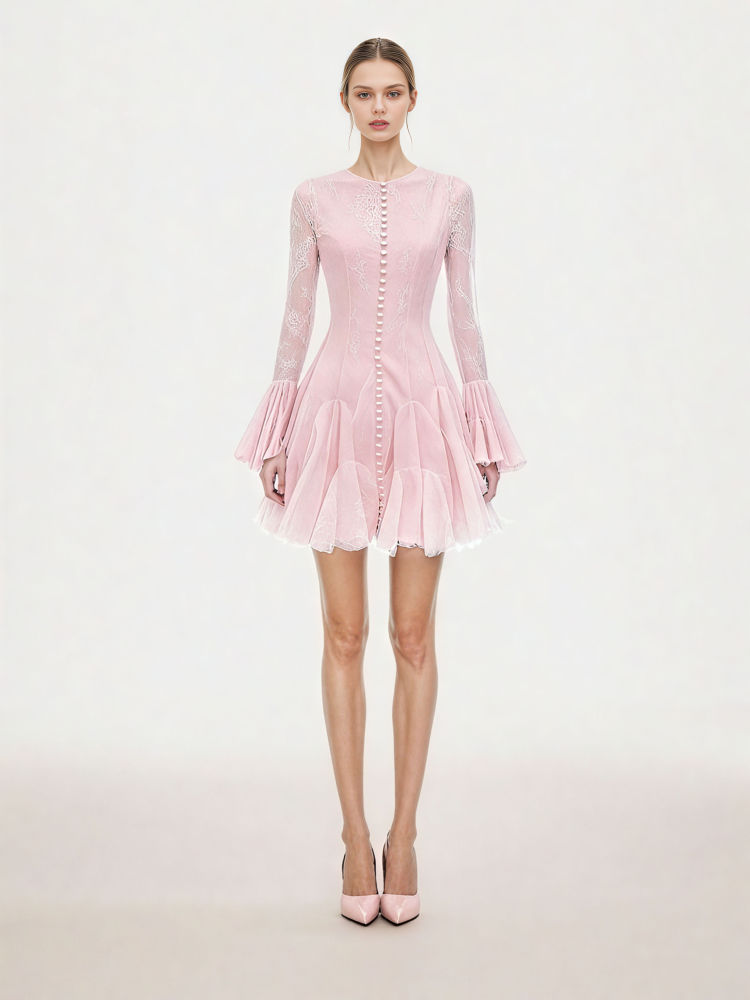 TWOTWINSTYLE Elegant Lace Ruched Mini Dress