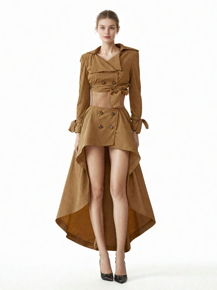 TWOTWINSTYLE Temperament Crop Top Irregular Hem Two Piece Set