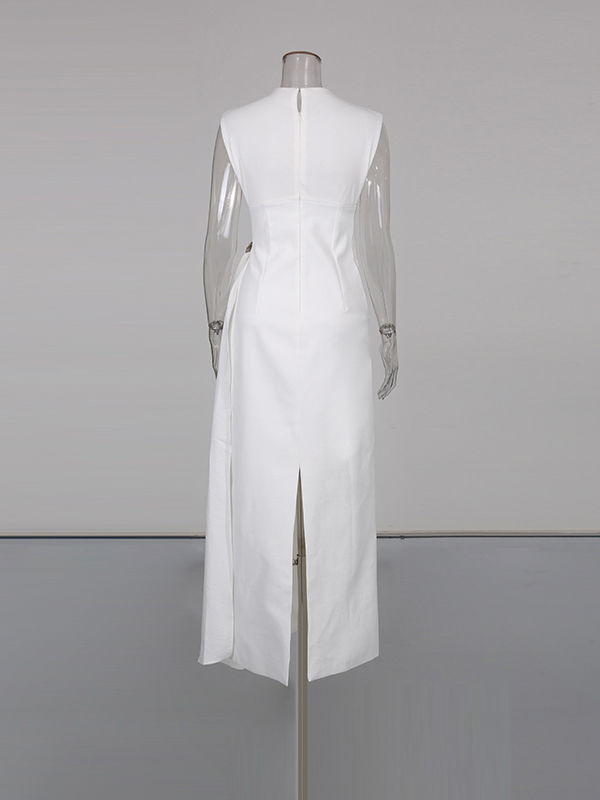 TWOTWINSTYLE Solid Patchwork Strap Midi Dress