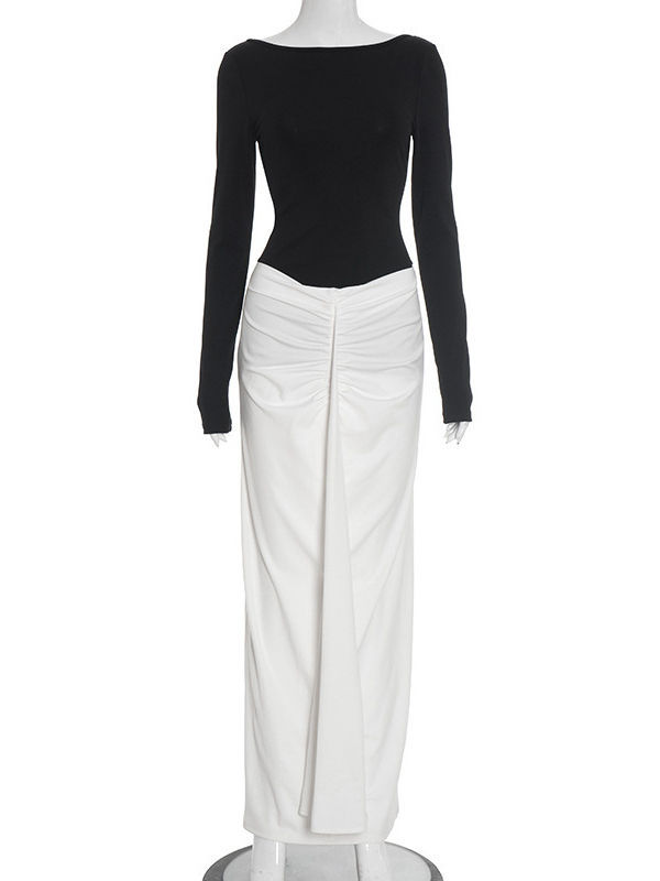 TWOTWINSTYLE Temperament Hit Color Backless Midi Dress