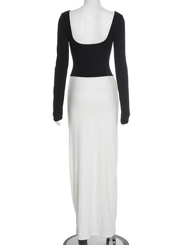 TWOTWINSTYLE Temperament Hit Color Backless Midi Dress