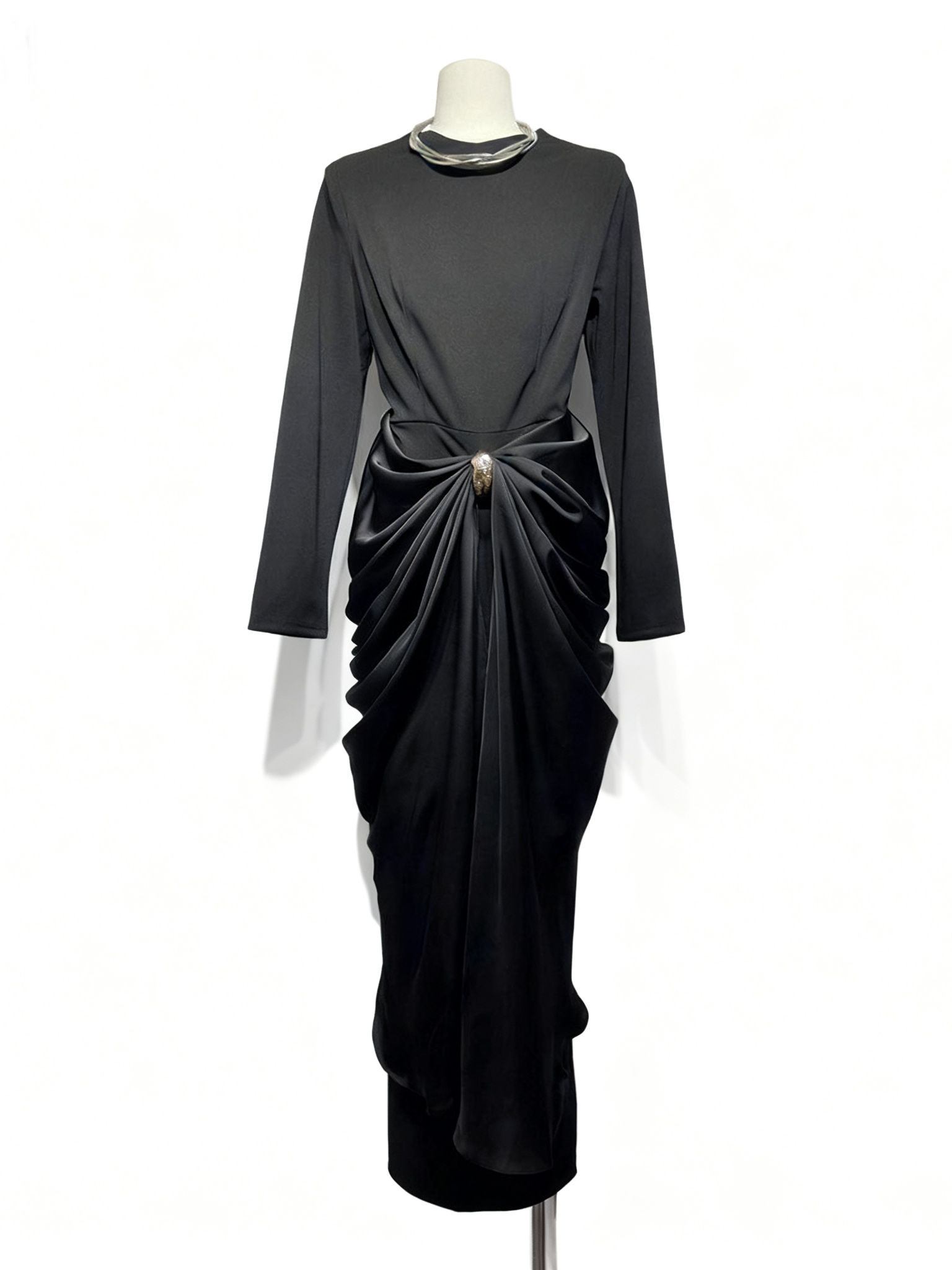 TWOTWINSTYLE Temperament Patchwork Button Midi Dress