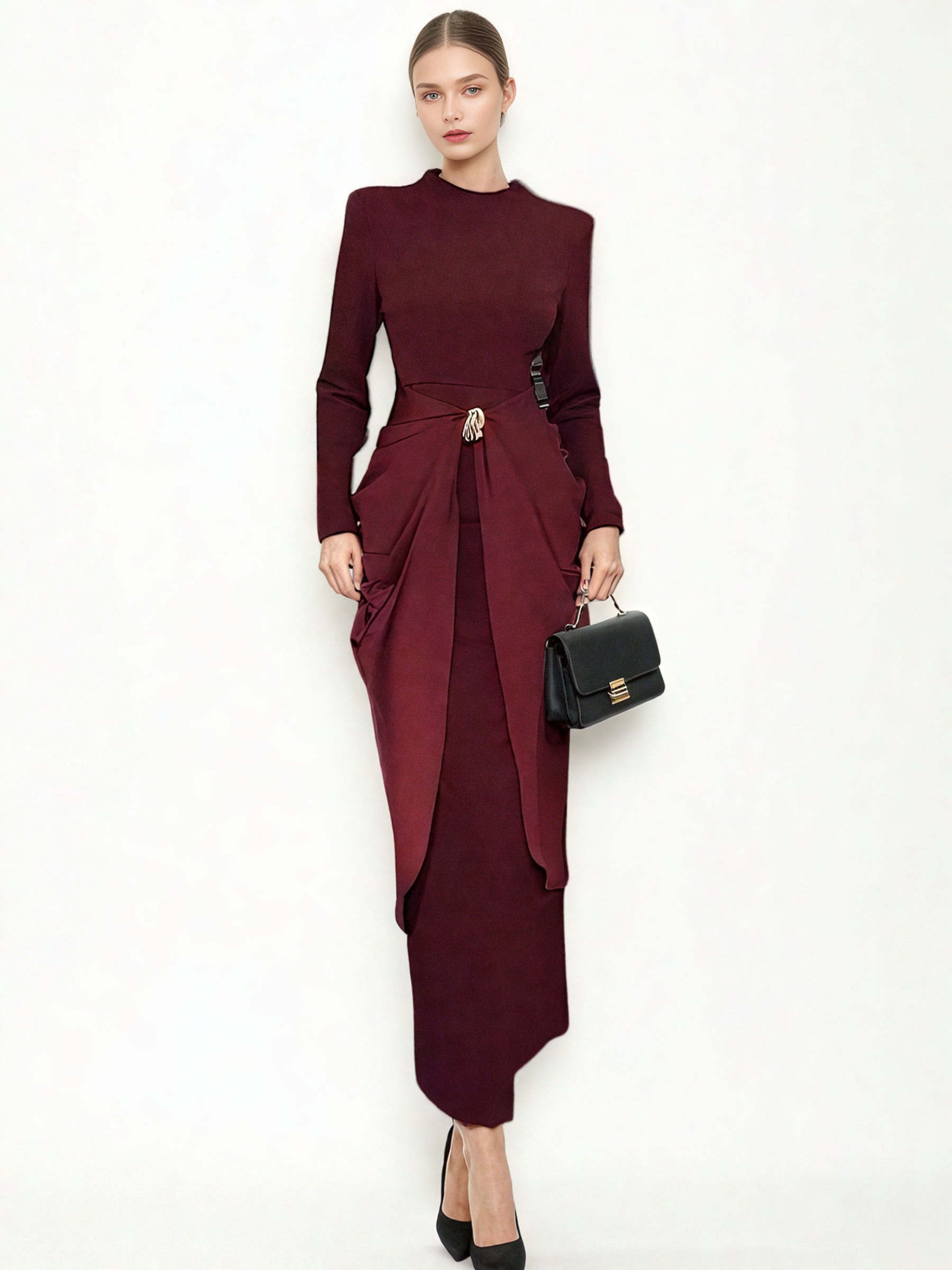TWOTWINSTYLE Temperament Patchwork Button Midi Dress