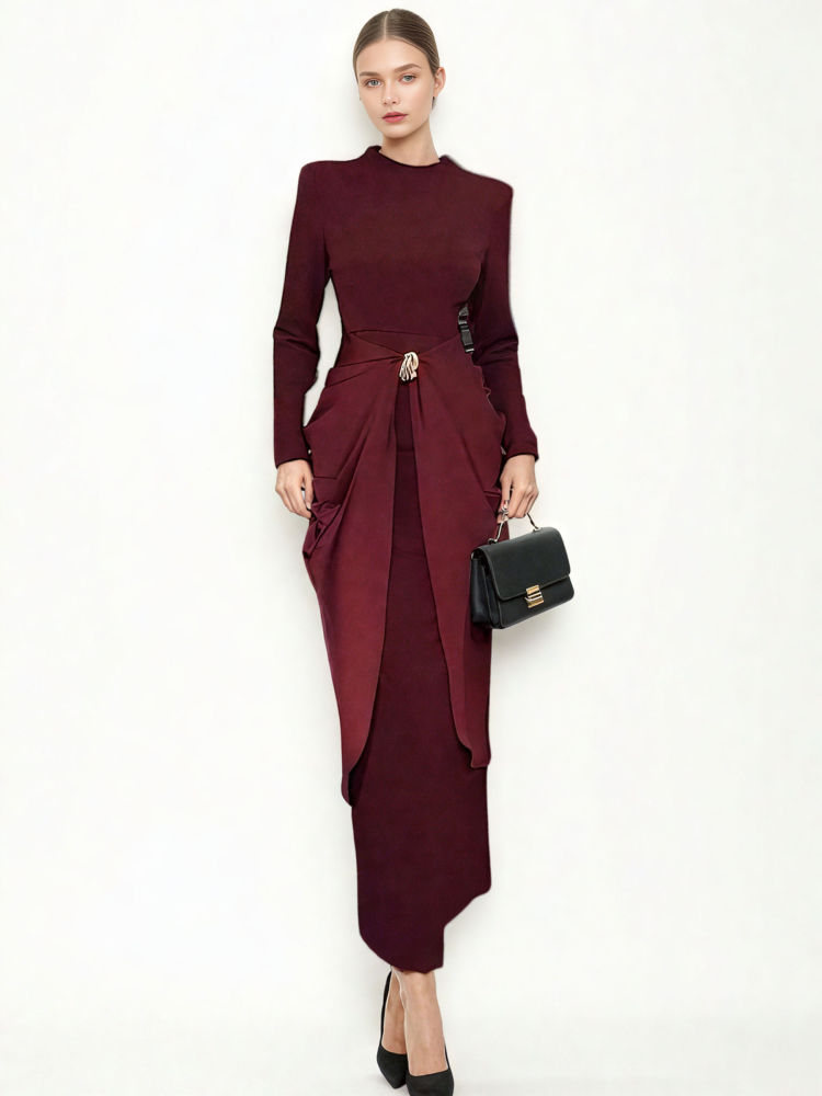 TWOTWINSTYLE Temperament Patchwork Button Midi Dress