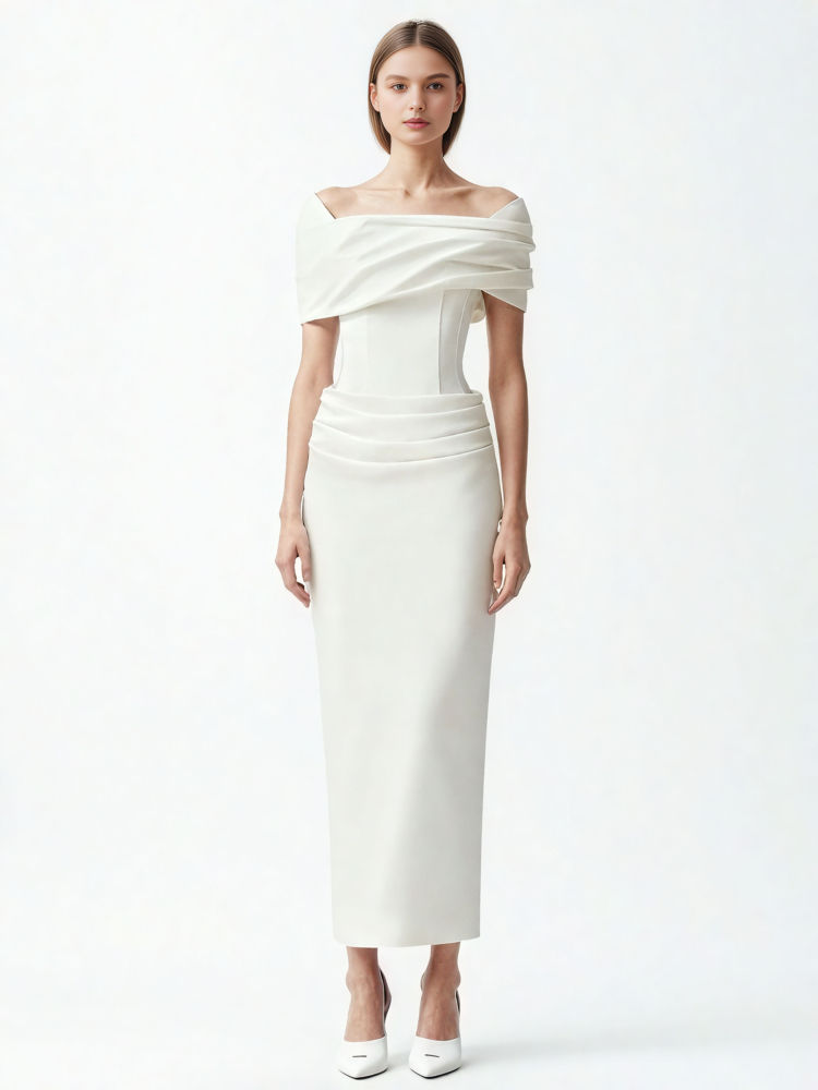 TWOTWINSTYLE Off Shoulder Tunic Midi Dress
