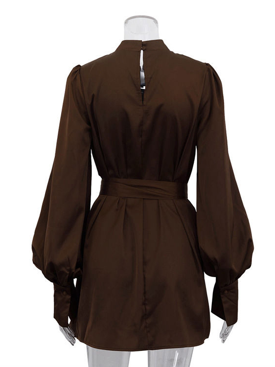 TWOTWINSTYL Stand Collar Spliced Strap Mini Dress