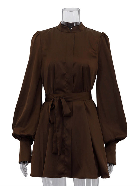 TWOTWINSTYL Stand Collar Spliced Strap Mini Dress