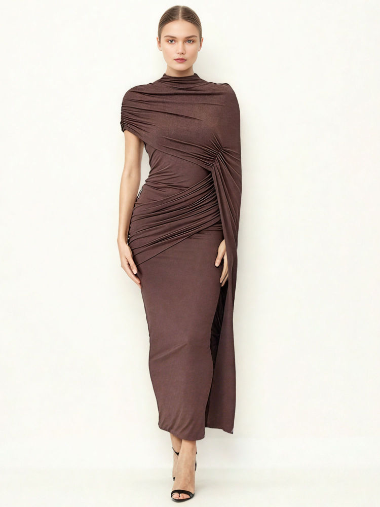 TWOTWINSTYLE Solid Pleated Slimming Midi Dress
