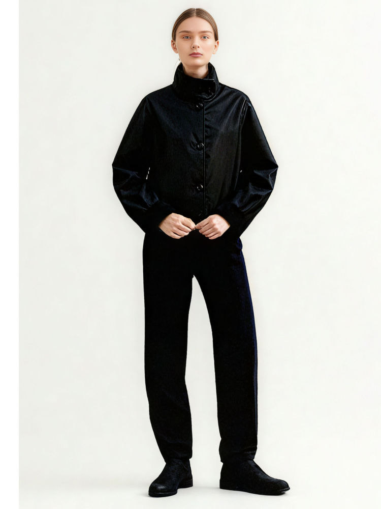 TWOTWINSTYLE Casual Stand Collar PU Leather Coat