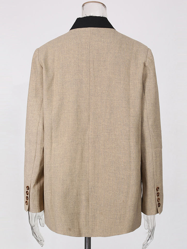 TWOTWINSTYLE Hit Color Deep V-neck Chic Casual Jacket