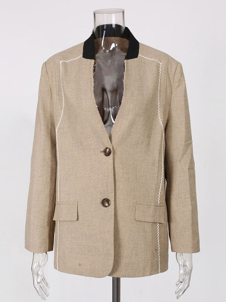 TWOTWINSTYLE Hit Color Deep V-neck Chic Casual Jacket