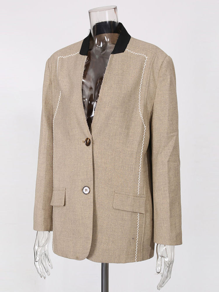 TWOTWINSTYLE Hit Color Deep V-neck Chic Casual Jacket