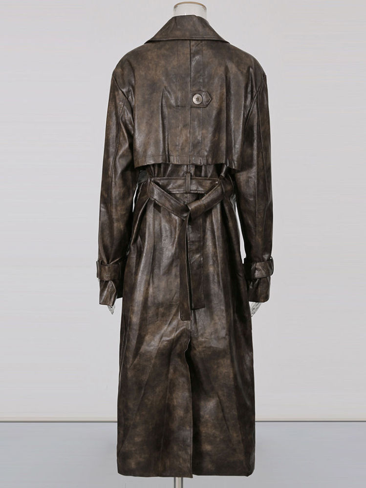 TWOTWINSTYLE PU Leather Solid V-neck Lapel Jacket