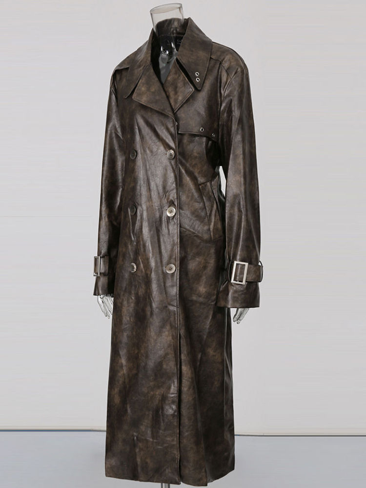 TWOTWINSTYLE PU Leather Solid V-neck Lapel Jacket