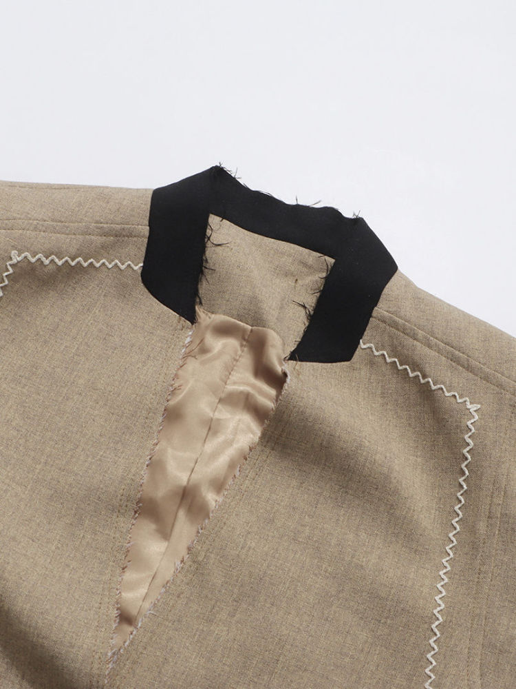 TWOTWINSTYLE Hit Color Deep V-neck Chic Casual Jacket