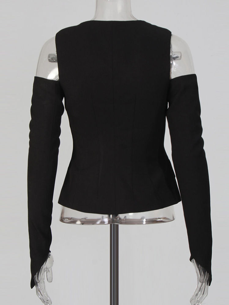 TWOTWINSTYLE Round Neck Off Shoulder Solid Jacket