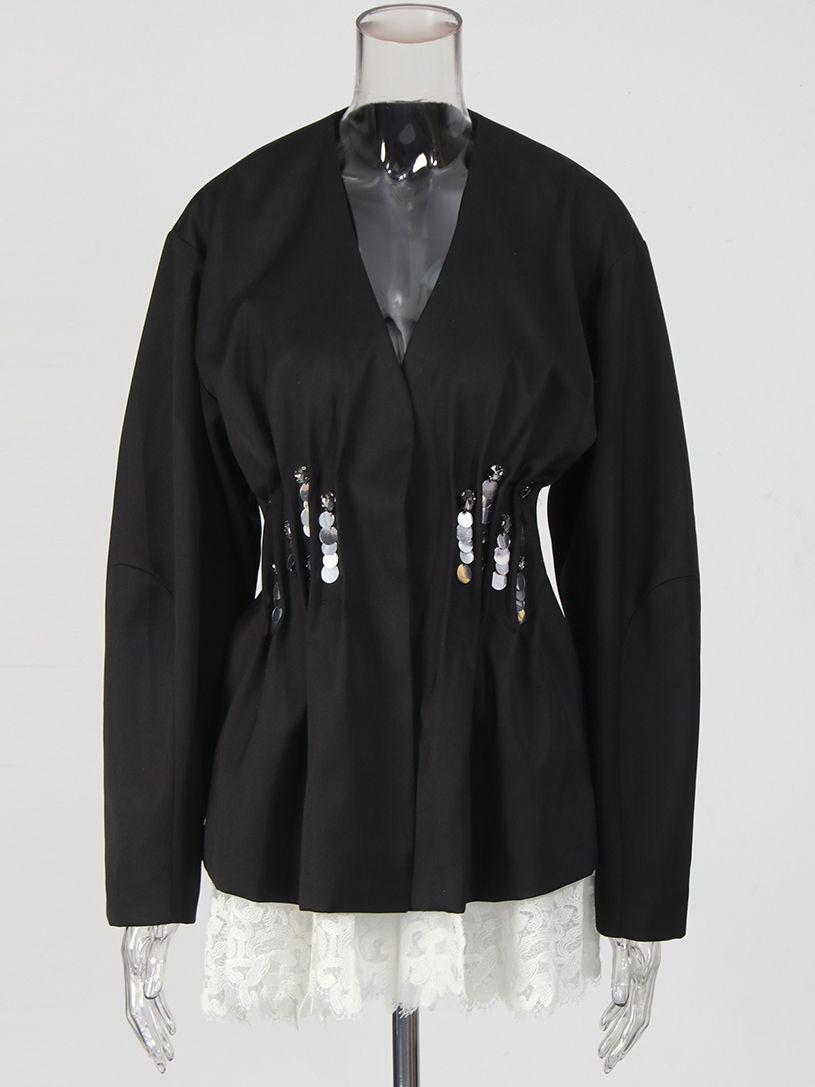 TWOTWINSTYLE V-neck Tunic Spliced Lace Chic Coat