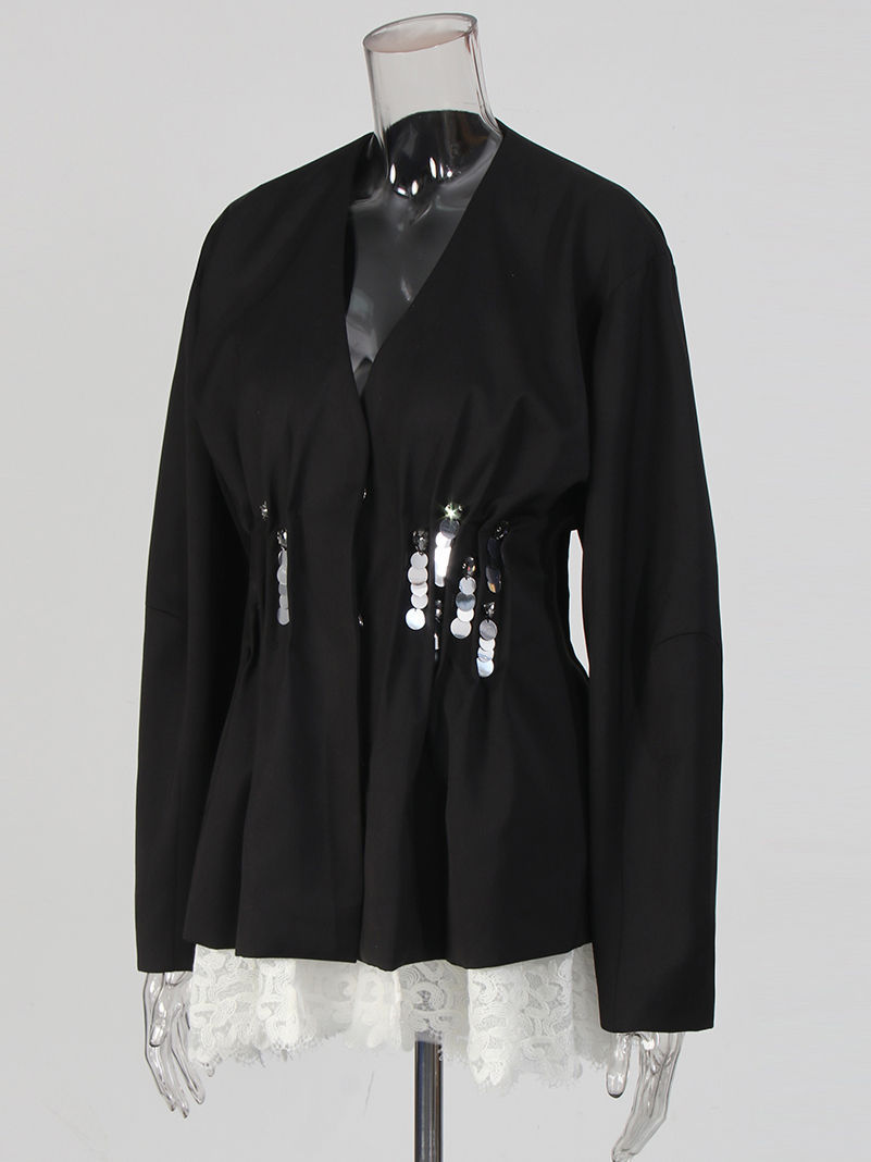 TWOTWINSTYLE V-neck Tunic Spliced Lace Chic Coat