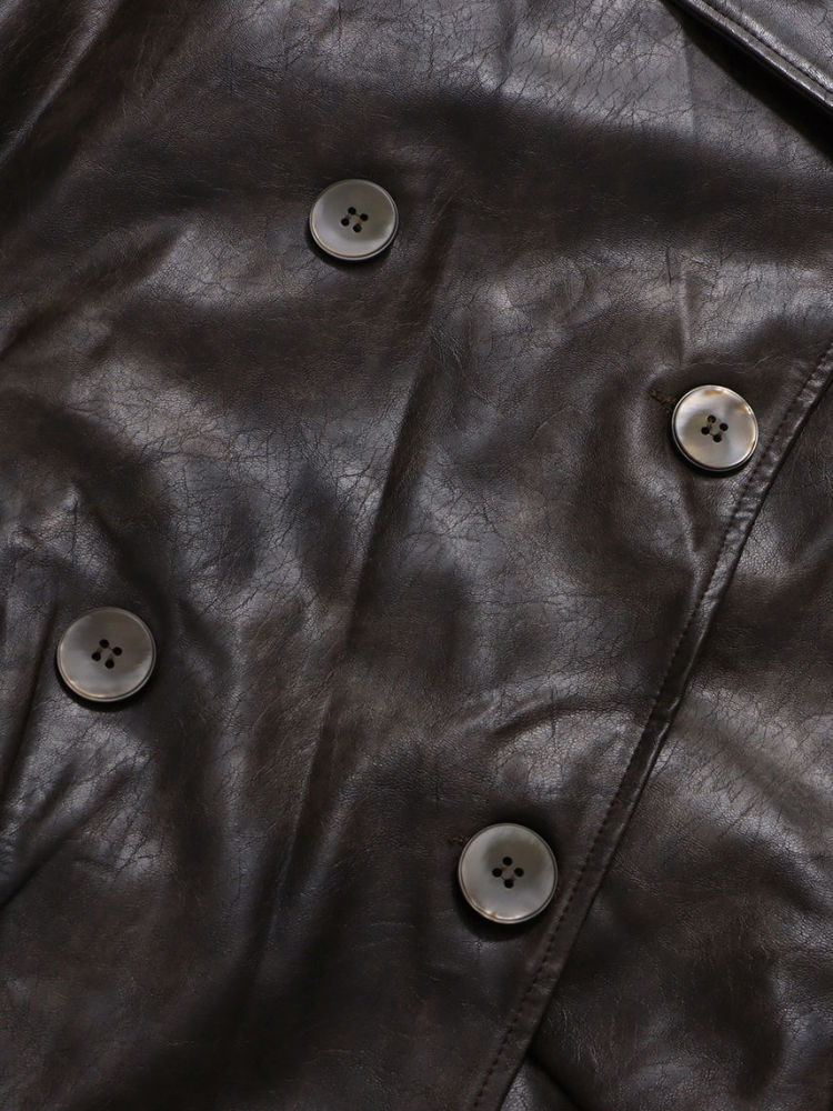 TWOTWINSTYLE PU Leather Solid V-neck Lapel Jacket