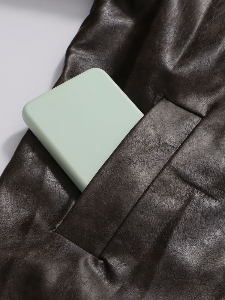 TWOTWINSTYLE PU Leather Solid V-neck Lapel Jacket