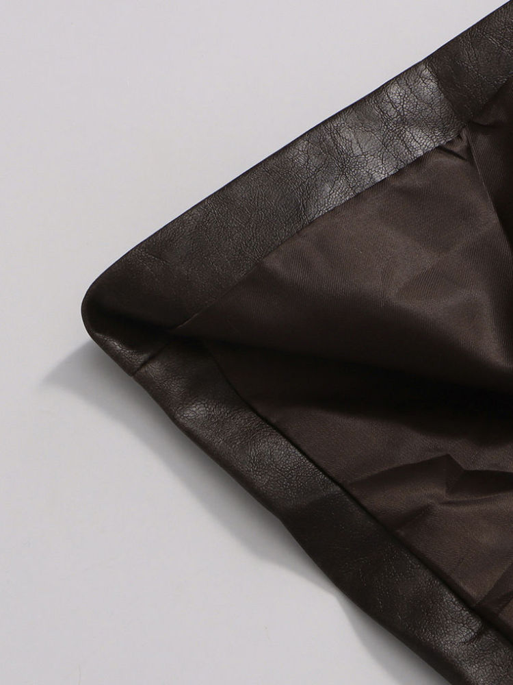 TWOTWINSTYLE PU Leather Solid V-neck Lapel Jacket