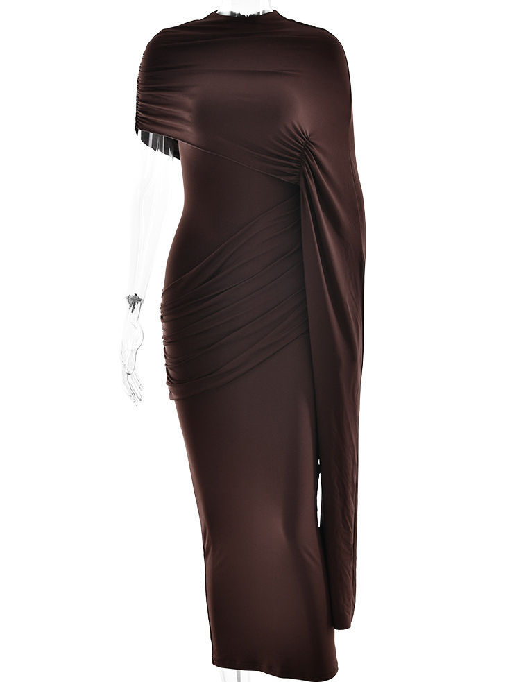 TWOTWINSTYLE Solid Pleated Slimming Midi Dress