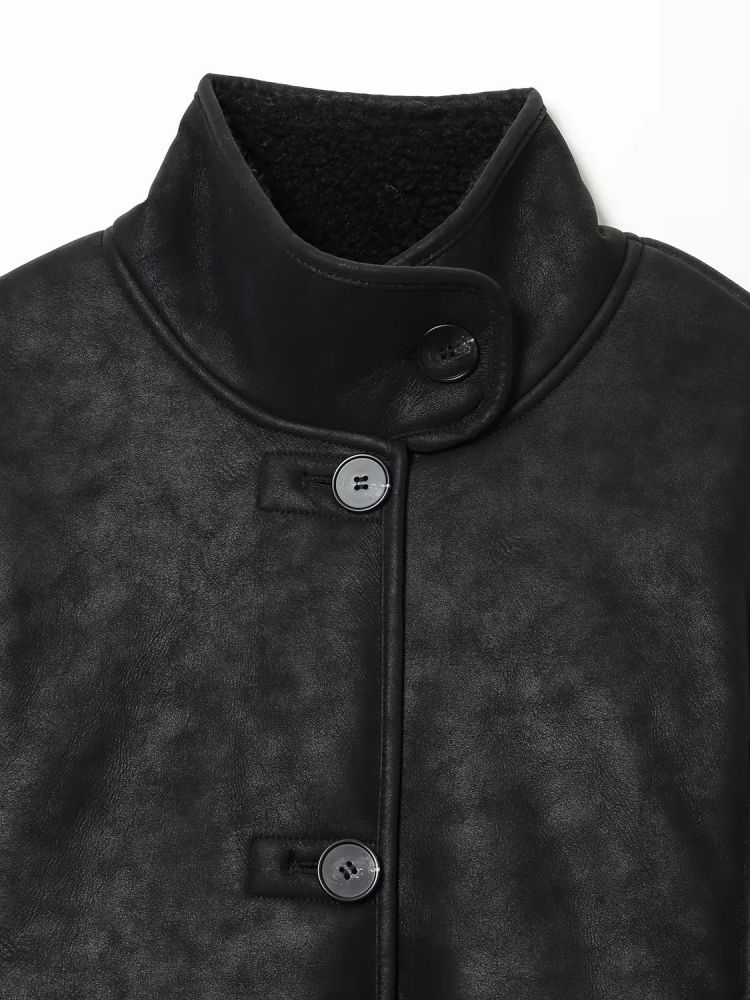 TWOTWINSTYLE Casual Stand Collar PU Leather Coat