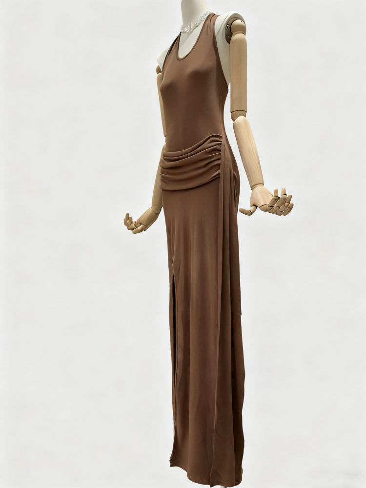 TWOTWINSTYLE Off Shoulder Side Split Ruched Midi Dress