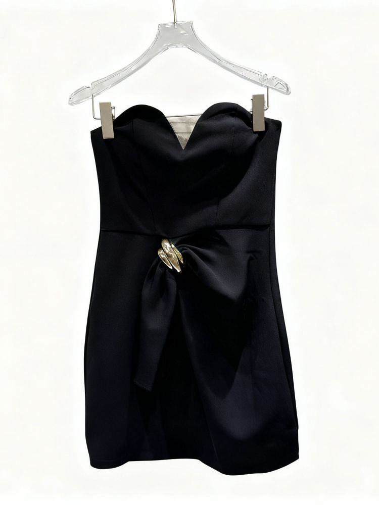 TWOTWINSTYLE Solid Spliced Metal Mini Dress