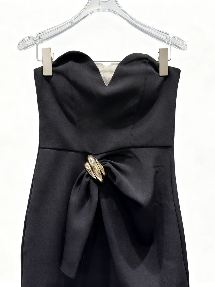 TWOTWINSTYLE Solid Spliced Metal Mini Dress