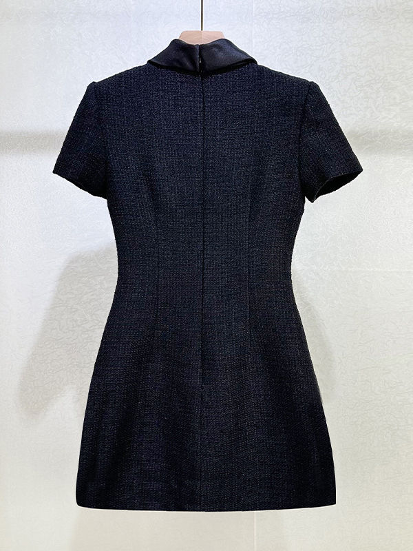 TWOTWINSTYLE Stand Collar Patchwork Button Mini Dress