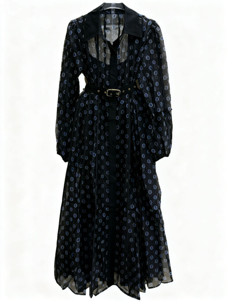 TWOTWINSTYLE Print Lapel Elegant Midi Dress