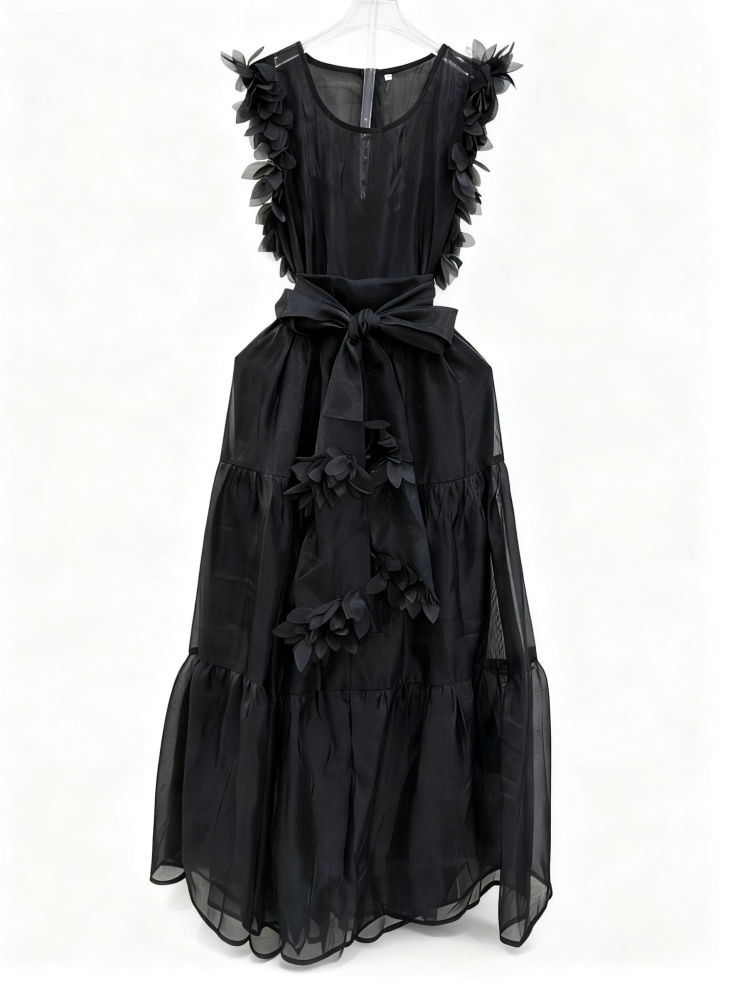 TWOTWINSTYLE Solid Patchwork Lace Up Midi Dress