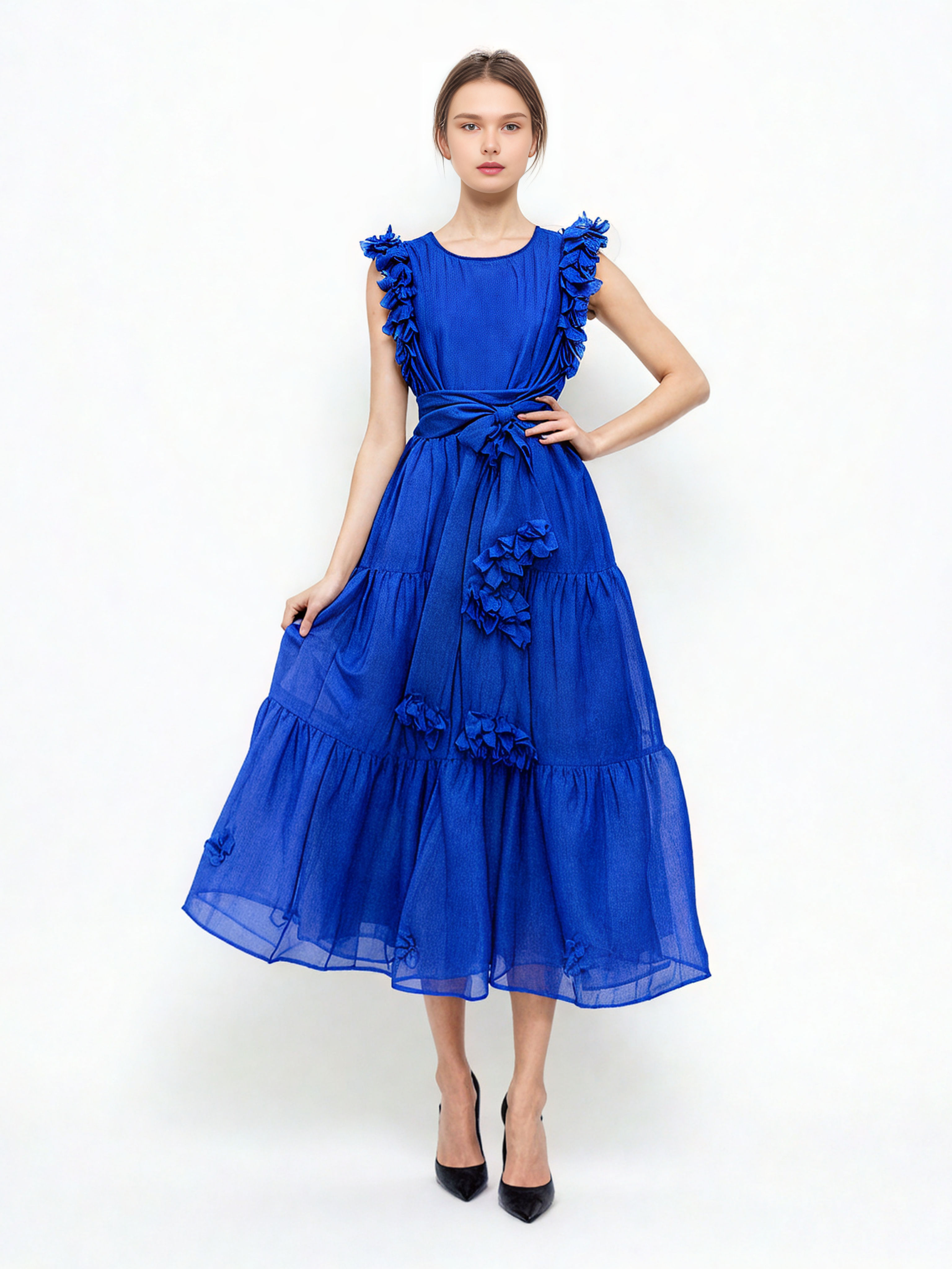 TWOTWINSTYLE Solid Patchwork Lace Up Midi Dress