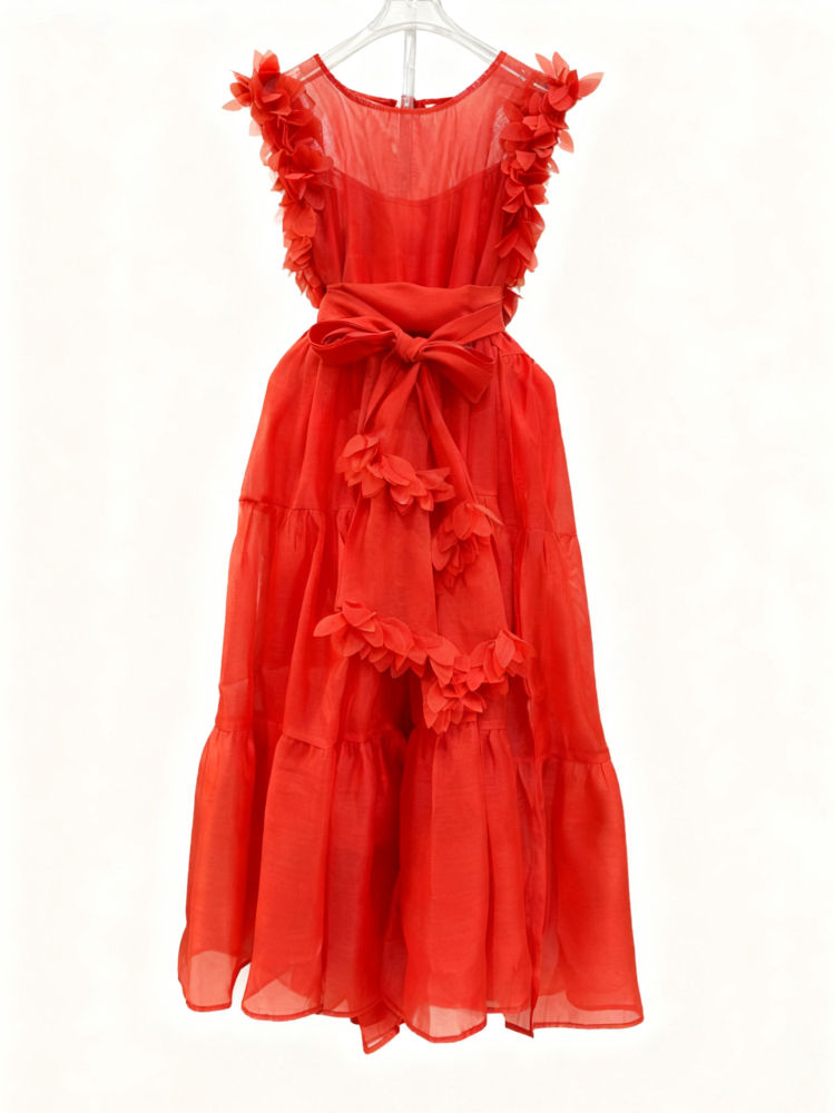 TWOTWINSTYLE Solid Patchwork Lace Up Midi Dress