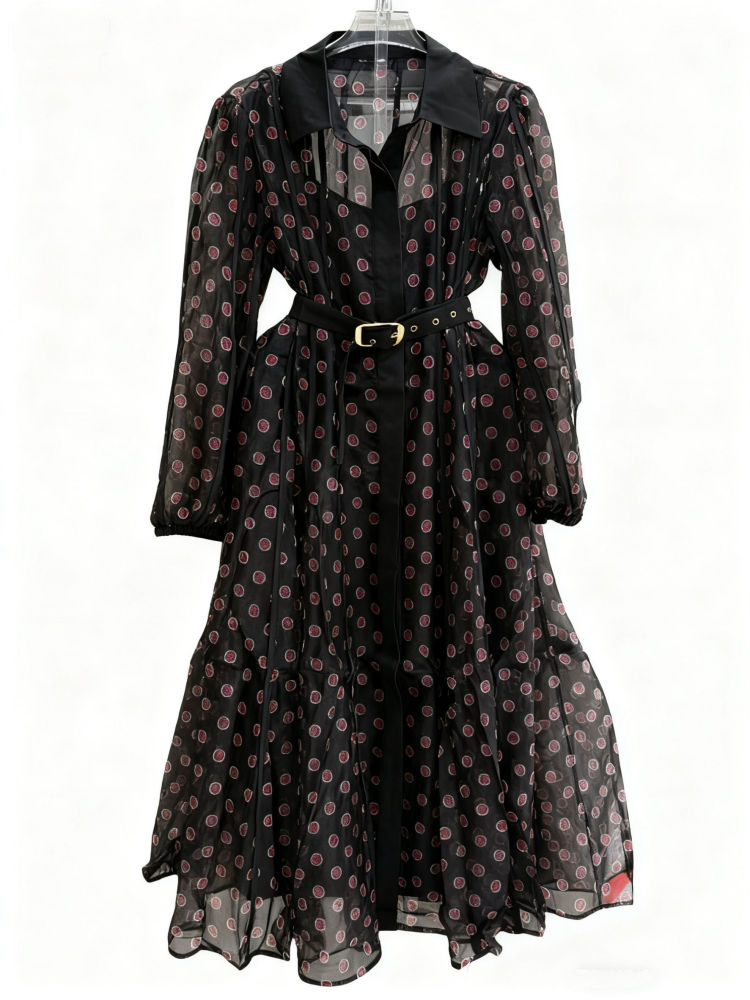 TWOTWINSTYLE Print Lapel Elegant Midi Dress