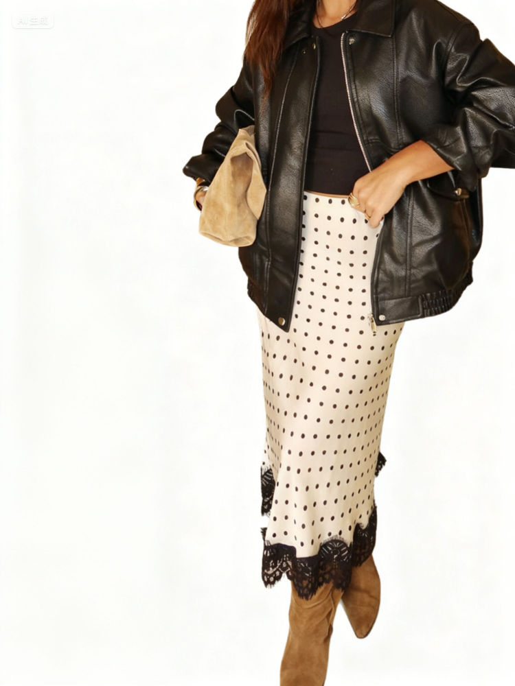 TWOTWINSTYLE Patchwork Lace Wave Point Skirt