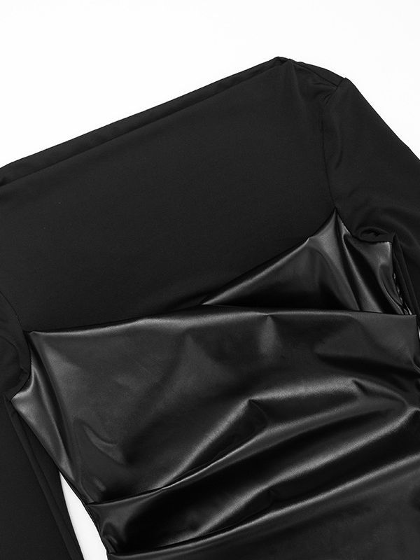 TWOTWINSTYLE Spliced PU Leather Slimming Top