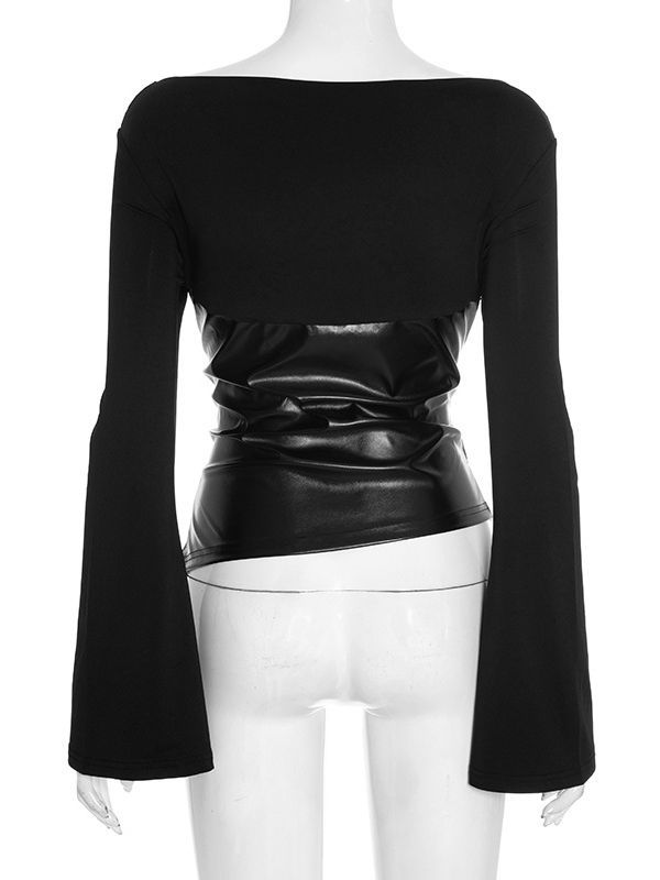 TWOTWINSTYLE Spliced PU Leather Slimming Top