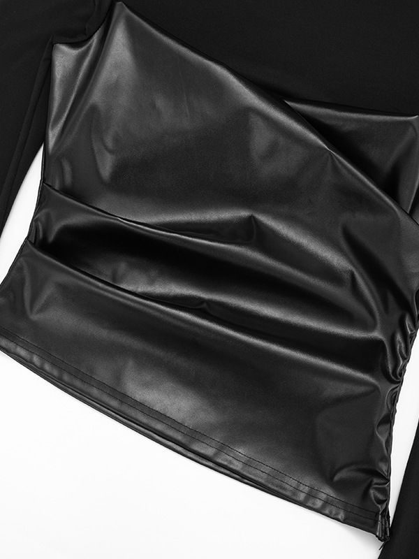 TWOTWINSTYLE Spliced PU Leather Slimming Top