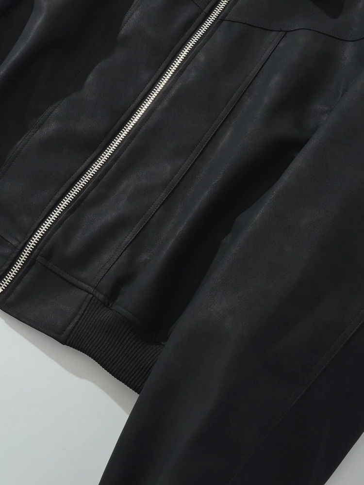 TWOTWINSTYLE Casual Loose Pu Leather Coat