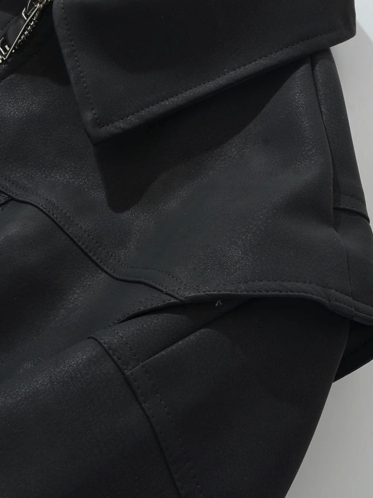TWOTWINSTYLE Casual Loose Pu Leather Coat