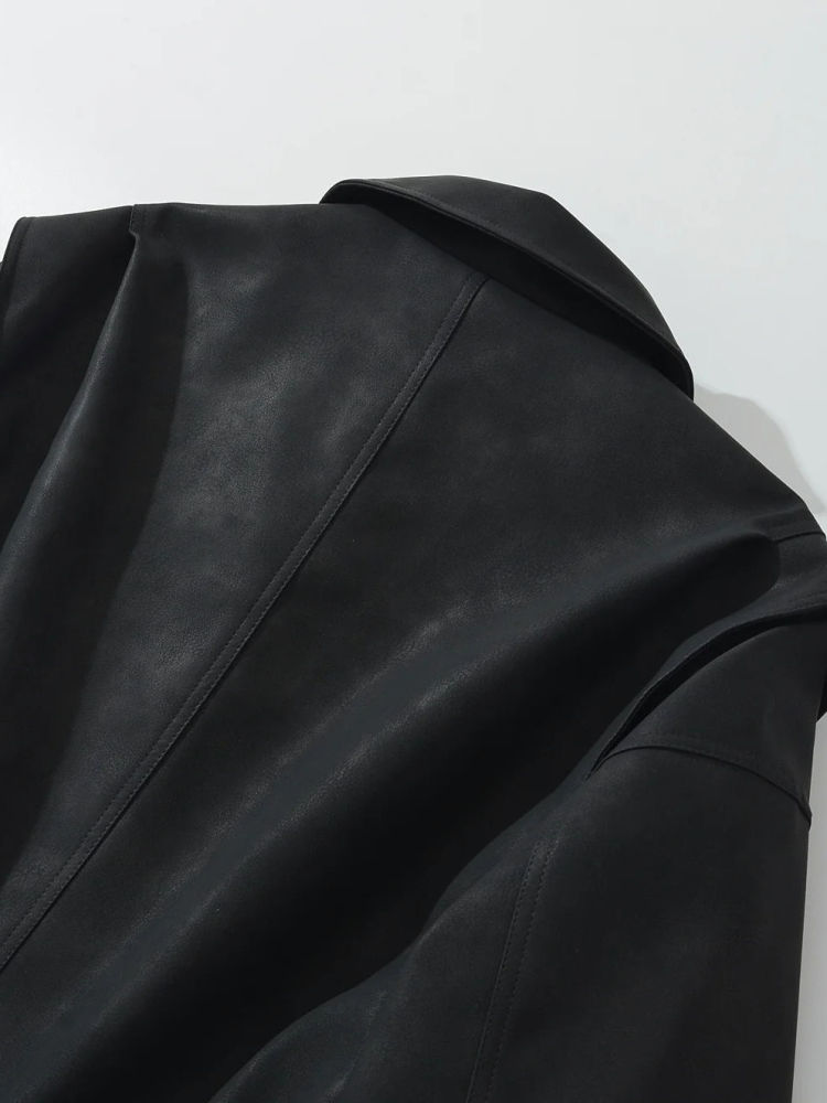 TWOTWINSTYLE Casual Loose Pu Leather Coat