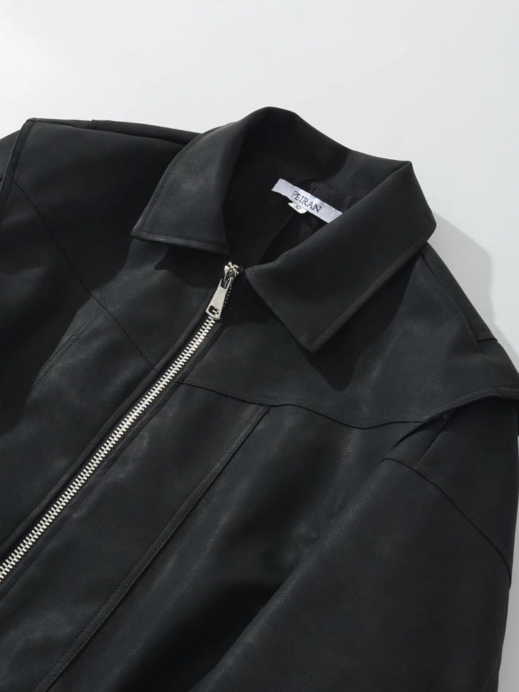 TWOTWINSTYLE Casual Loose Pu Leather Coat
